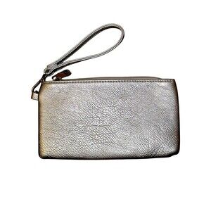 Metallic Silver Pebbles Leather Party NYE Holiday Wristlet Clutch Sz 9”x 5.5"